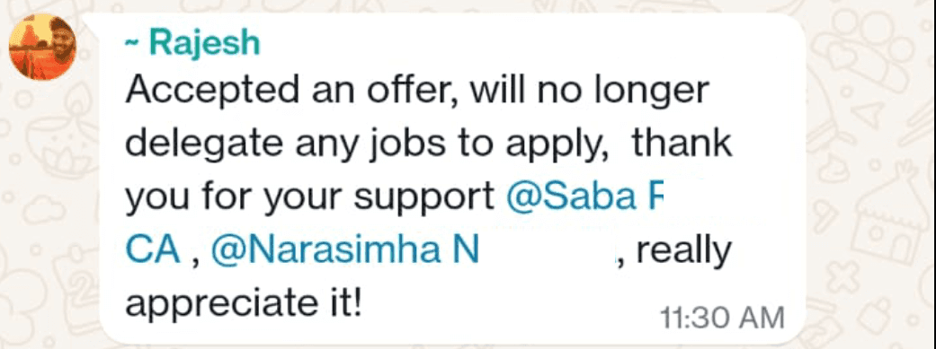 WhatsApp testimonial