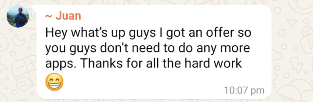 WhatsApp testimonial