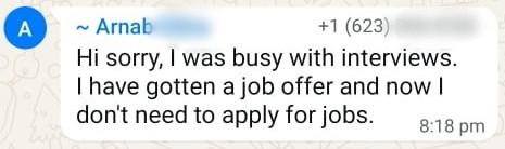 WhatsApp testimonial