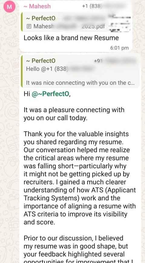 WhatsApp testimonial