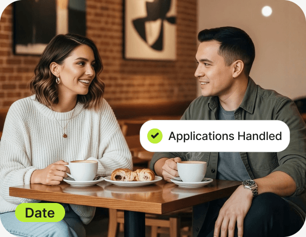 Couple on a coffee date while applications are handled
