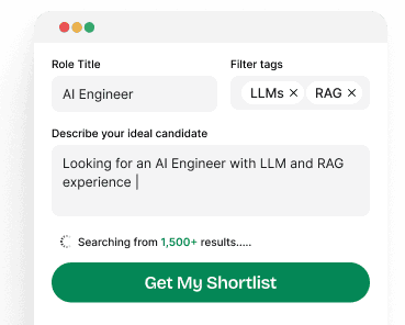 Job intake form showing role title, filter tags, and candidate description fields