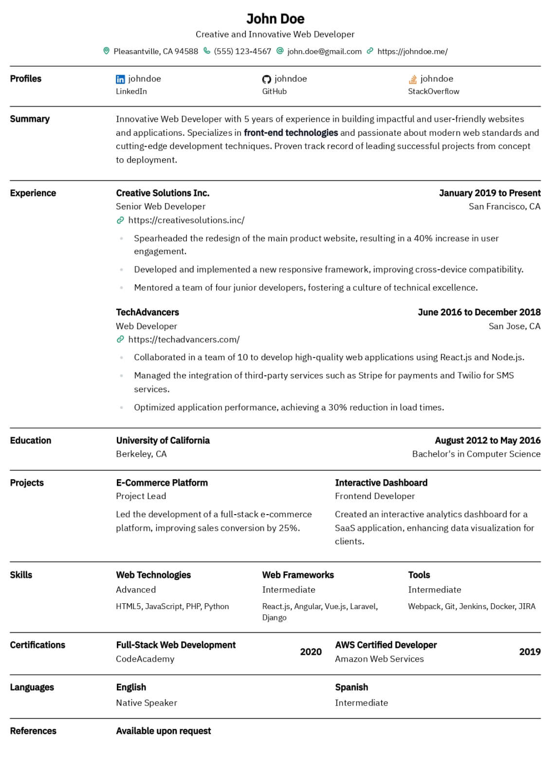 Bronzor resume template