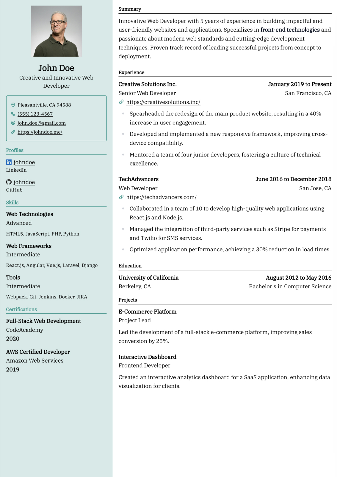 Glalie resume template